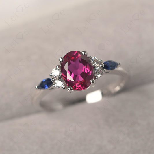 Ruby Ring Sterling Silver Oval Cut Ring