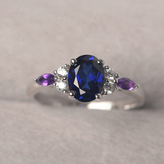Sapphire Ring Sterling Silver Oval Cut Ring