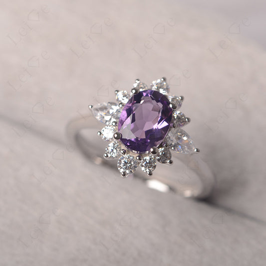 Oval Cut Amethyst Ring With Pear Side Stone