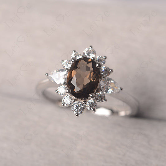 Oval Cut Smoky Quartz Ring With Pear Side Stone