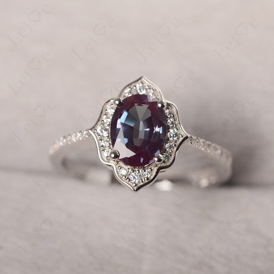 Alexandrite Vintage Oval Halo Engagement Rings