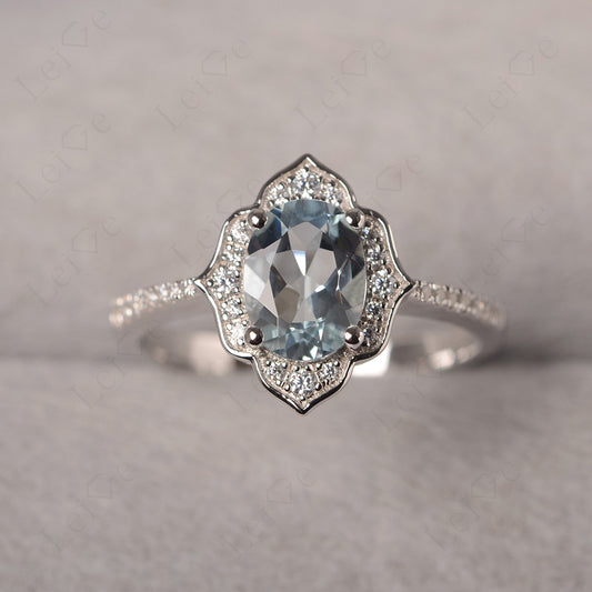 Aquamarine Vintage Oval Halo Engagement Rings