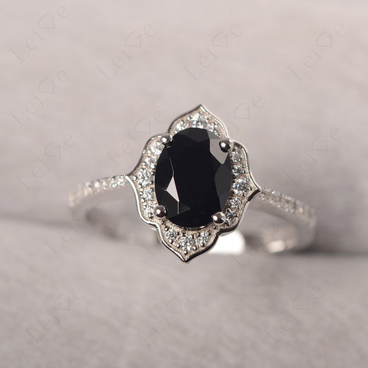 Black Spinel Vintage Oval Halo Engagement Rings