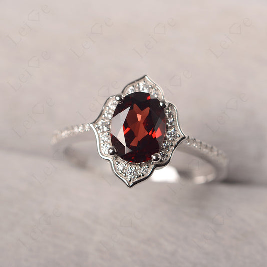 Garnet Vintage Oval Halo Engagement Rings