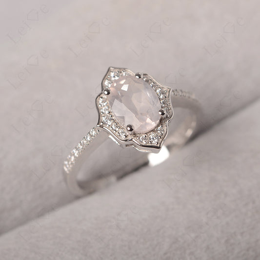 Rose Quartz Vintage Oval Halo Engagement Rings