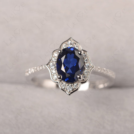 Sapphire Vintage Oval Halo Engagement Rings