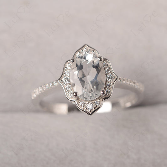 White Topaz Vintage Oval Halo Engagement Rings