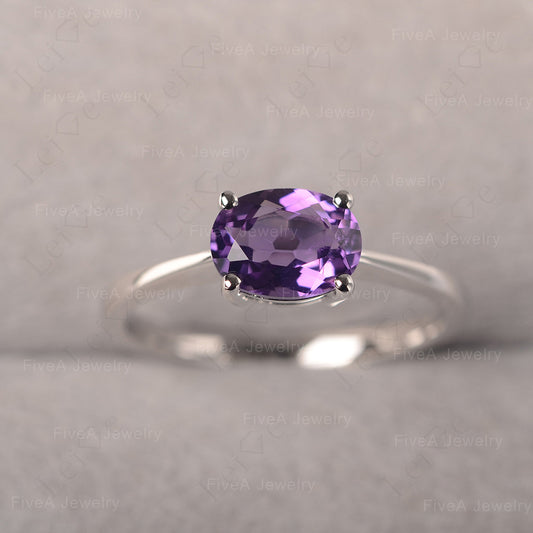 Amethyst Horizontal Oval Solitaire Engagement Rings