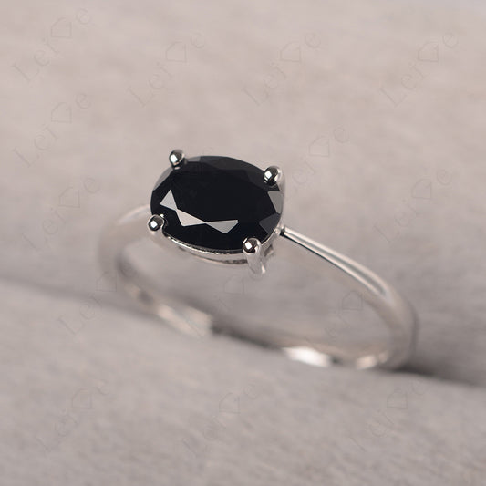 Black Spinel Horizontal Oval Solitaire Engagement Rings