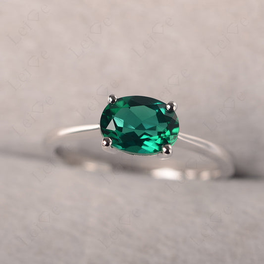 Emerald Horizontal Oval Solitaire Engagement Rings