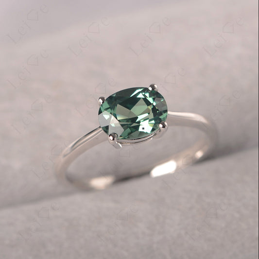 Green Sapphire Horizontal Oval Solitaire Engagement Rings