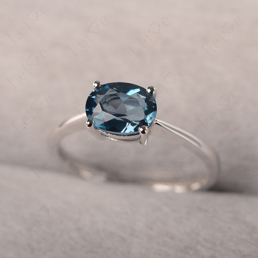 London Blue Topaz Horizontal Oval Solitaire Engagement Rings