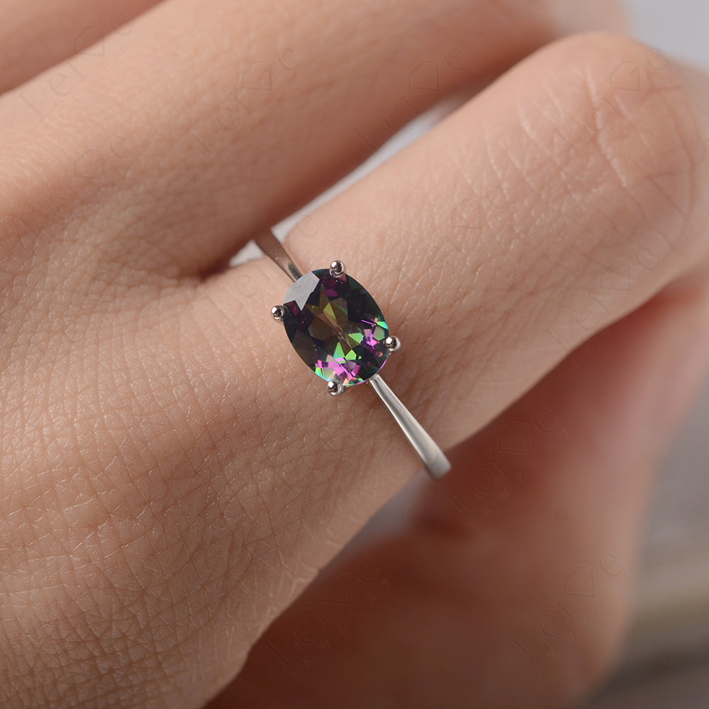 Mystic Topaz Horizontal Oval Solitaire Engagement Rings