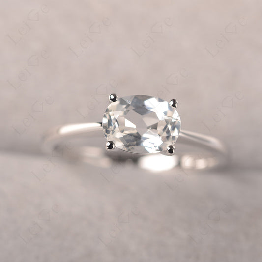 White Topaz Horizontal Oval Solitaire Engagement Rings