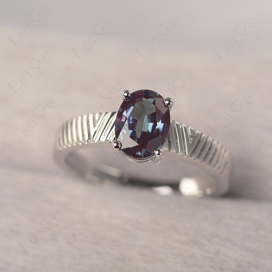 Oval Alexandrite Wide Band Engagement Ring