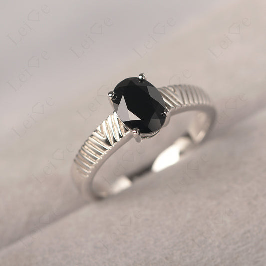Oval Black Spinel Wide Band Engagement Ring
