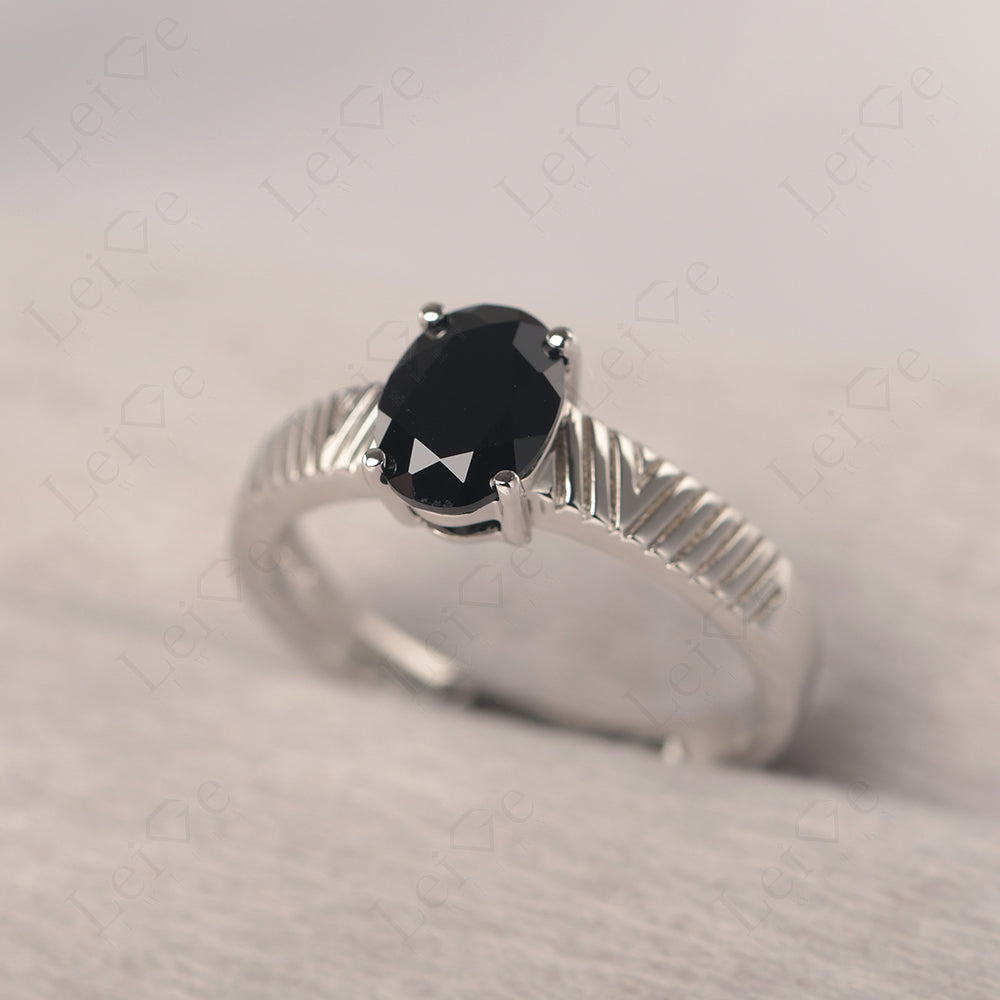 Oval Black Spinel Wide Band Engagement Ring