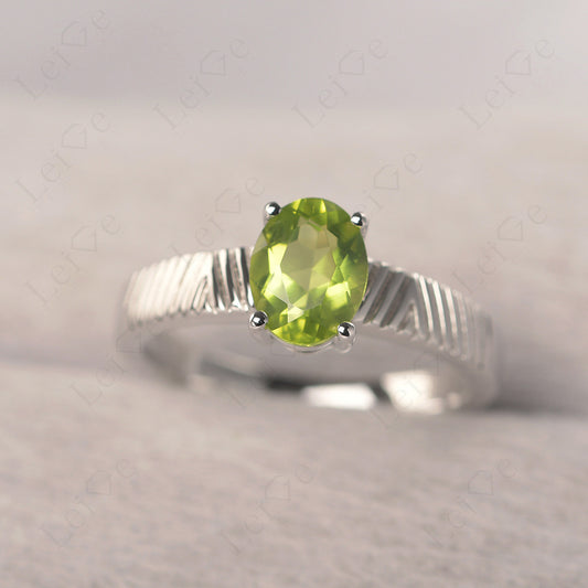 Oval Peridot Wide Band Engagement Ring