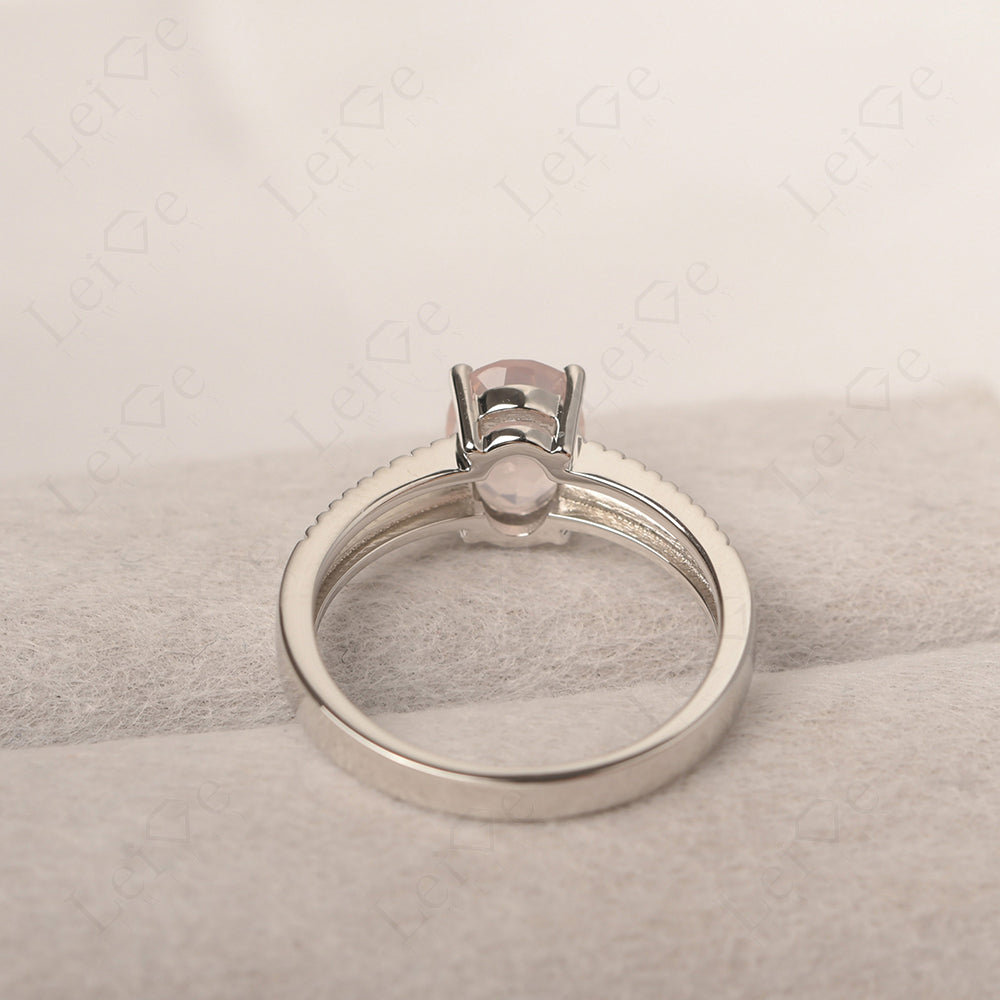 Oval Rose Quartz Wide Band Engagement Ring