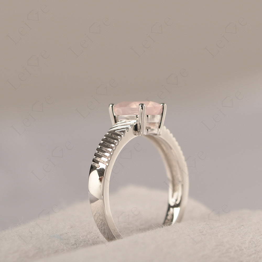 Oval Rose Quartz Wide Band Engagement Ring