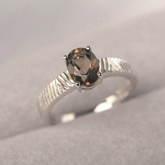 Oval Smoky Quartz Wide Band Engagement Ring