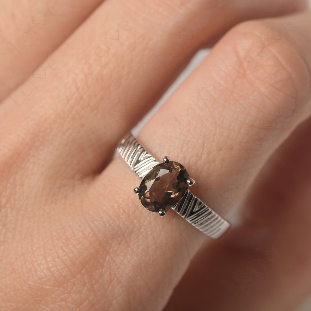 Oval Smoky Quartz Wide Band Engagement Ring