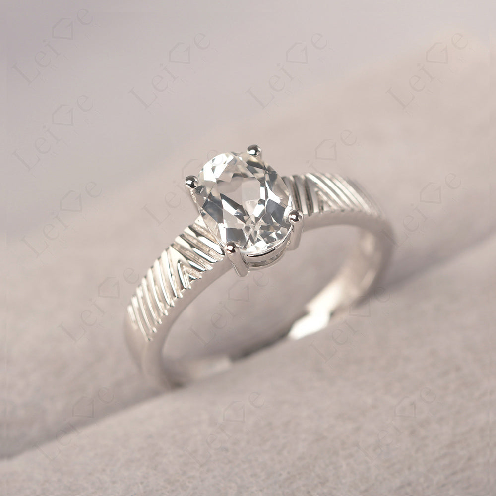 Oval White Topaz Wide Band Engagement Ring