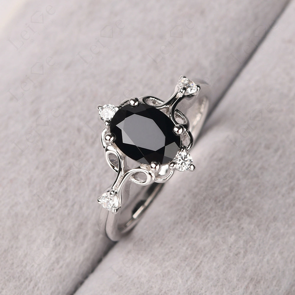 Black Spinel Ring Oval Vintage Engagement Ring