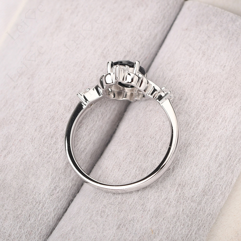 Black Spinel Ring Oval Vintage Engagement Ring