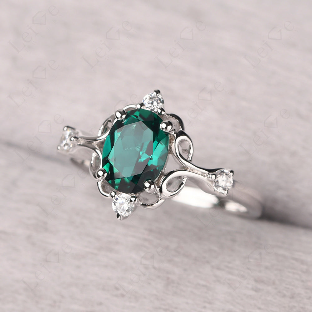 Emerald Ring Oval Vintage Engagement Ring
