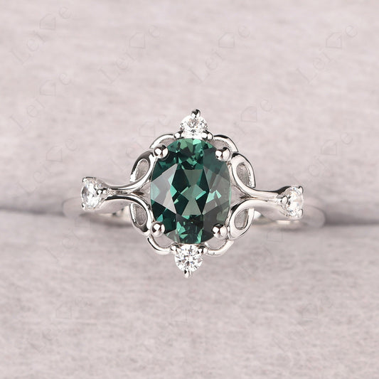 Green Sapphire Ring Oval Vintage Engagement Ring