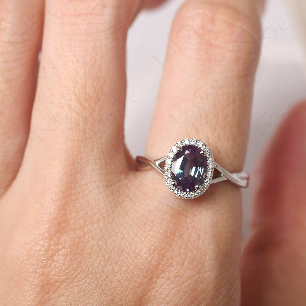 Oval Alexandrite Halo Engagement Ring