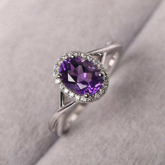 Oval Amethyst Halo Engagement Ring