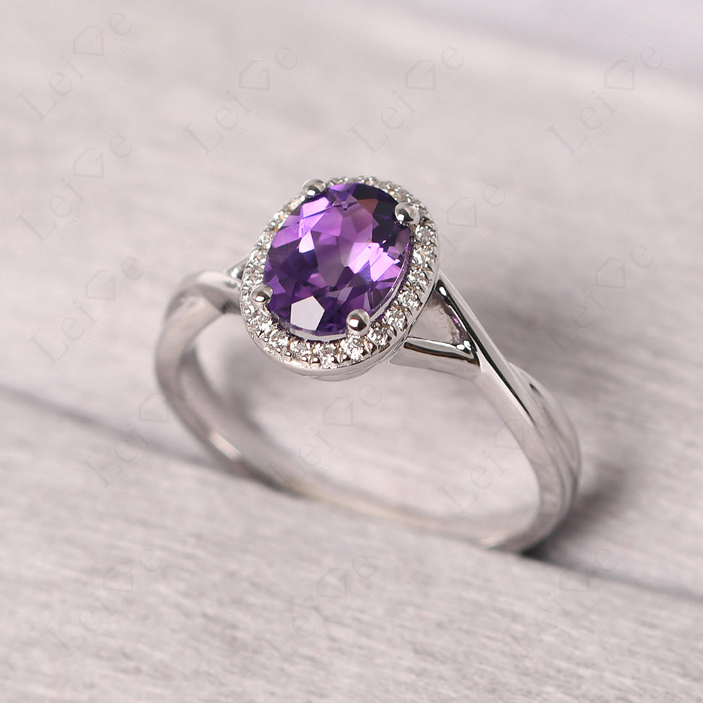 Oval Amethyst Halo Engagement Ring