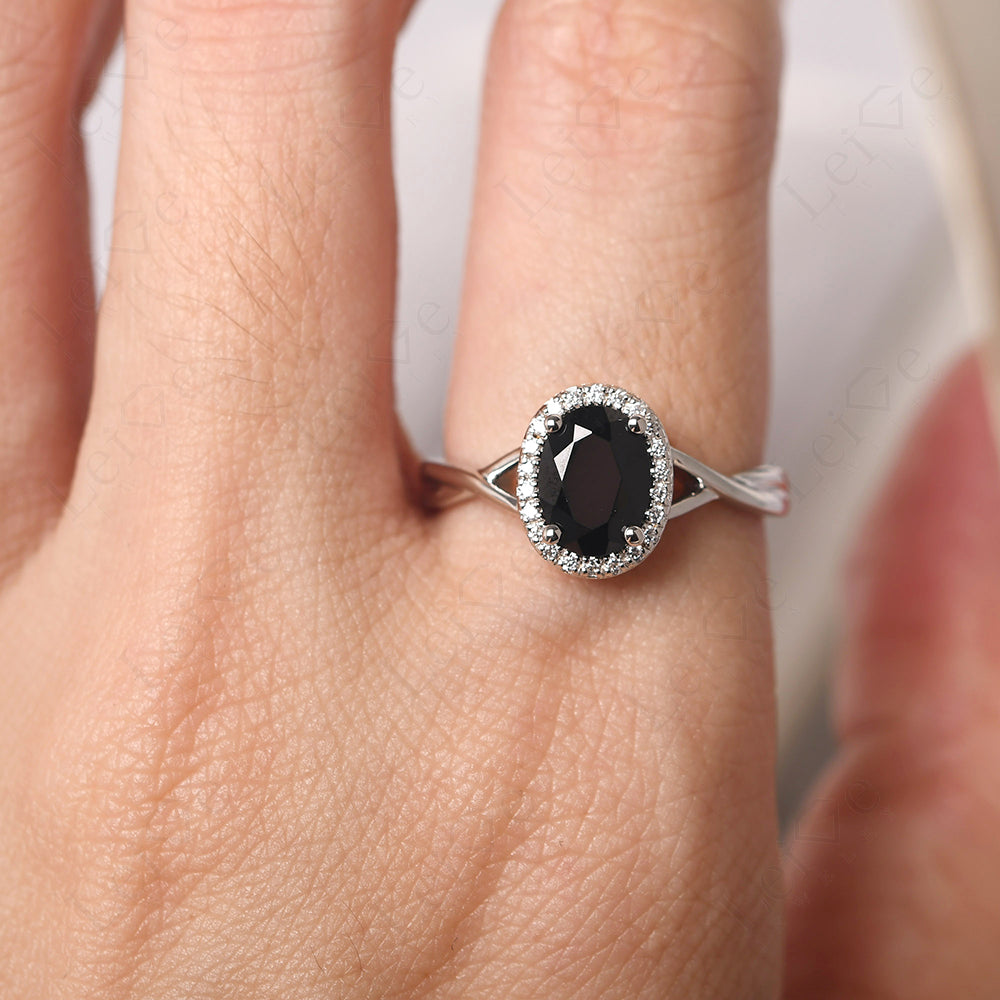 Oval Black Spinel Halo Engagement Ring