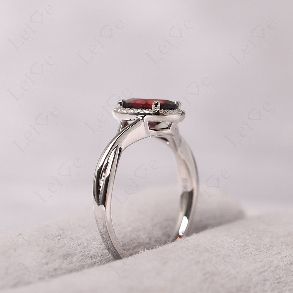 Oval Garnet Halo Engagement Ring