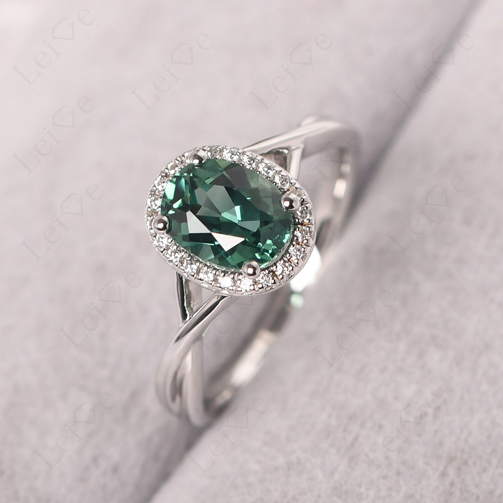Oval Green Sapphire Halo Engagement Ring