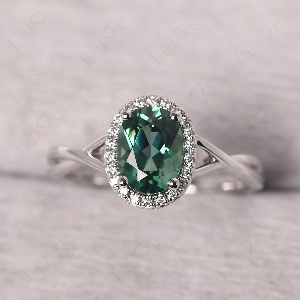 Oval Green Sapphire Halo Engagement Ring