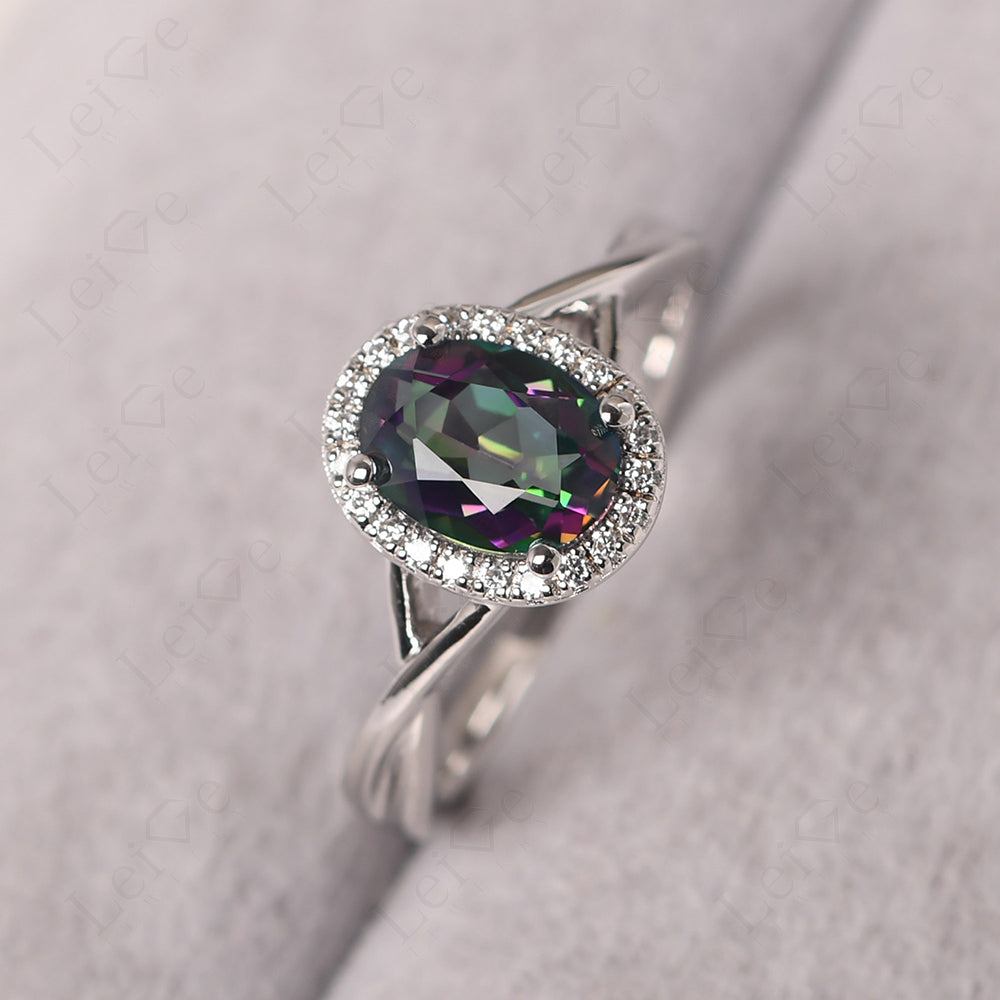 Oval Mystic Topaz Halo Engagement Ring