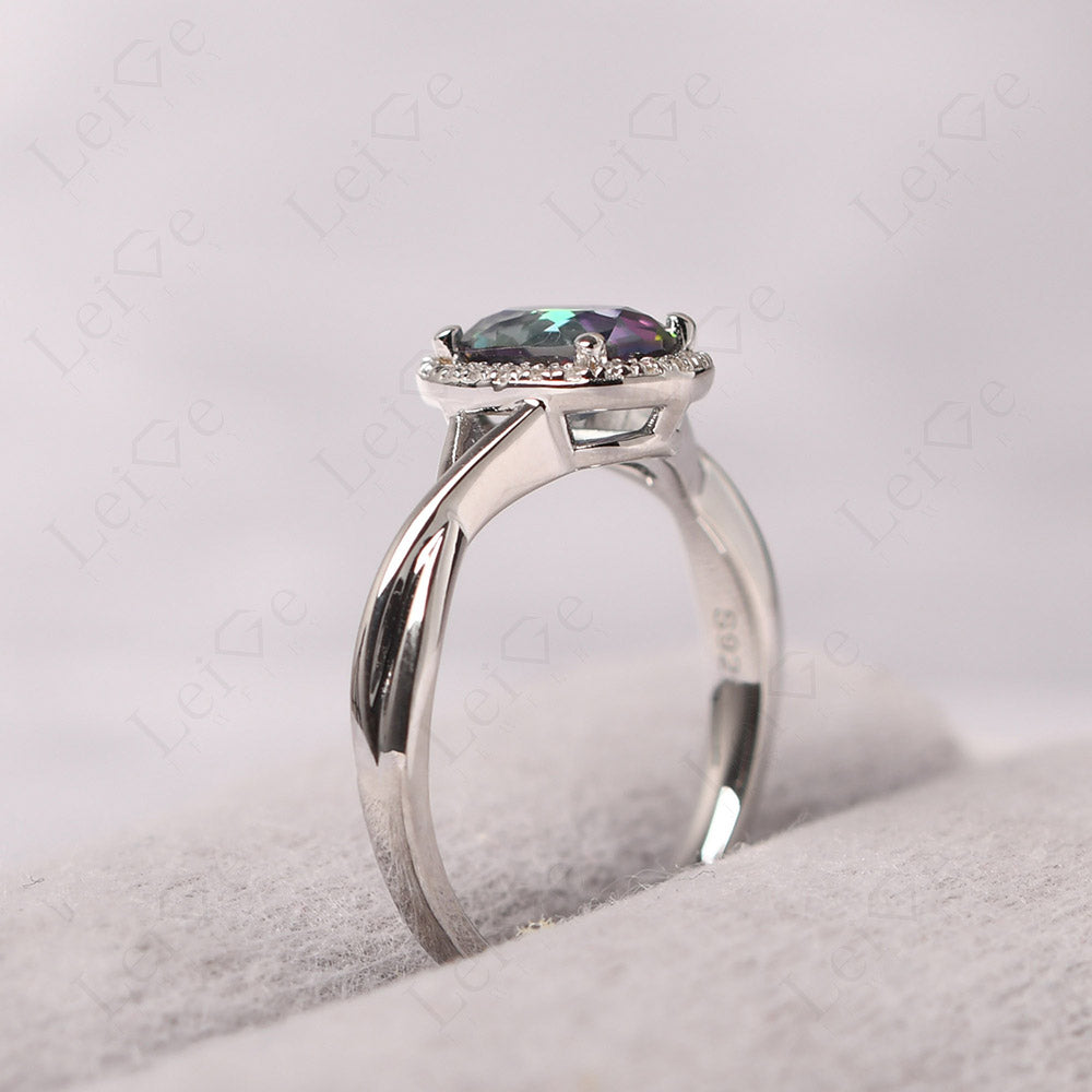 Oval Mystic Topaz Halo Engagement Ring