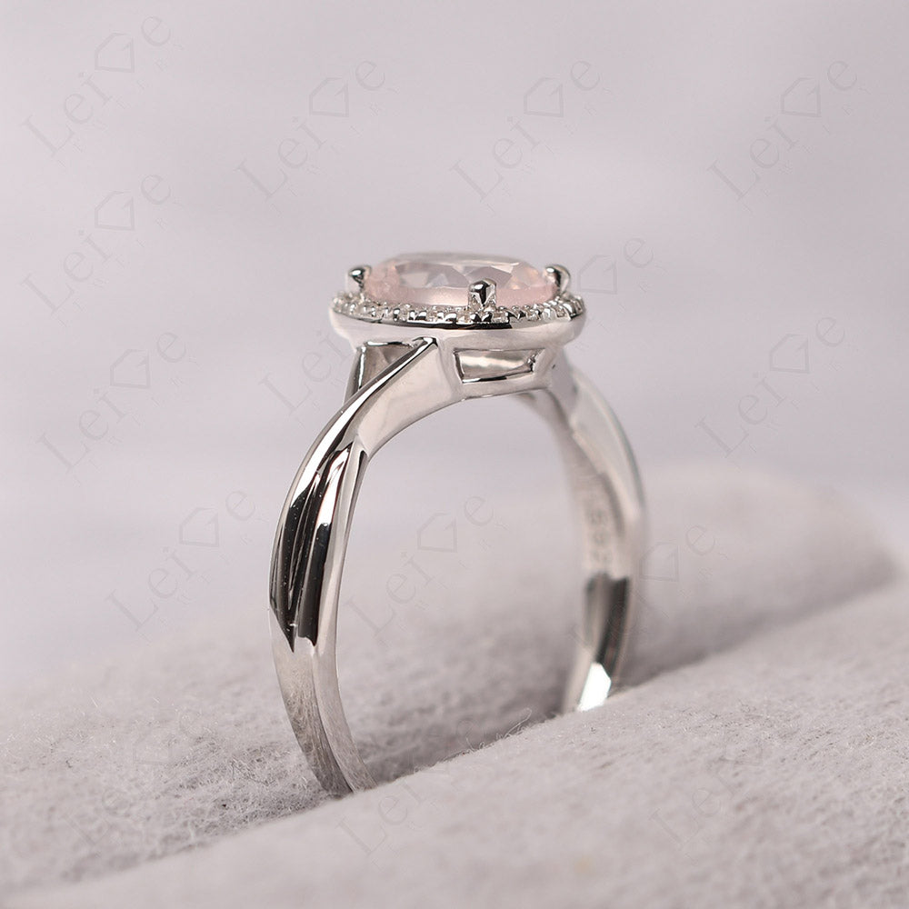 Oval Rose Quartz Halo Engagement Ring