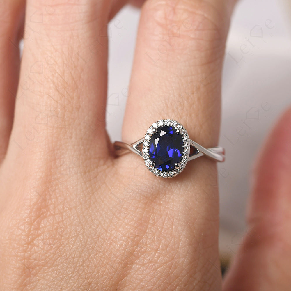 Oval Sapphire Halo Engagement Ring