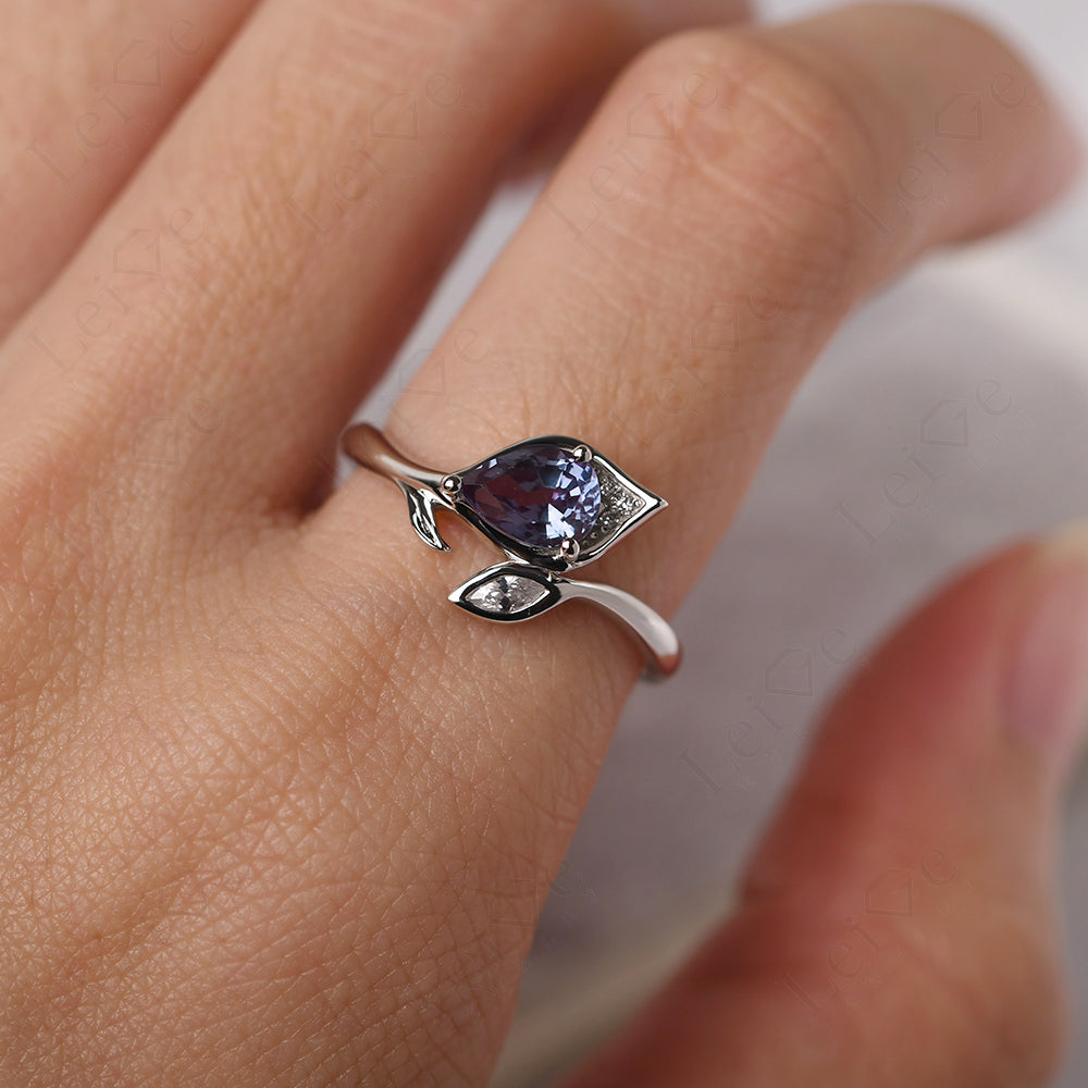 Pear Shaped Alexandrite Leaf Engagement Ring