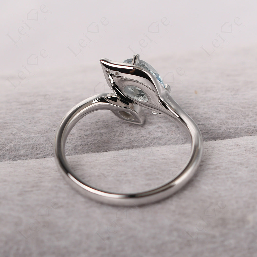 Pear Shaped Aquamarine Leaf Engagement Ring