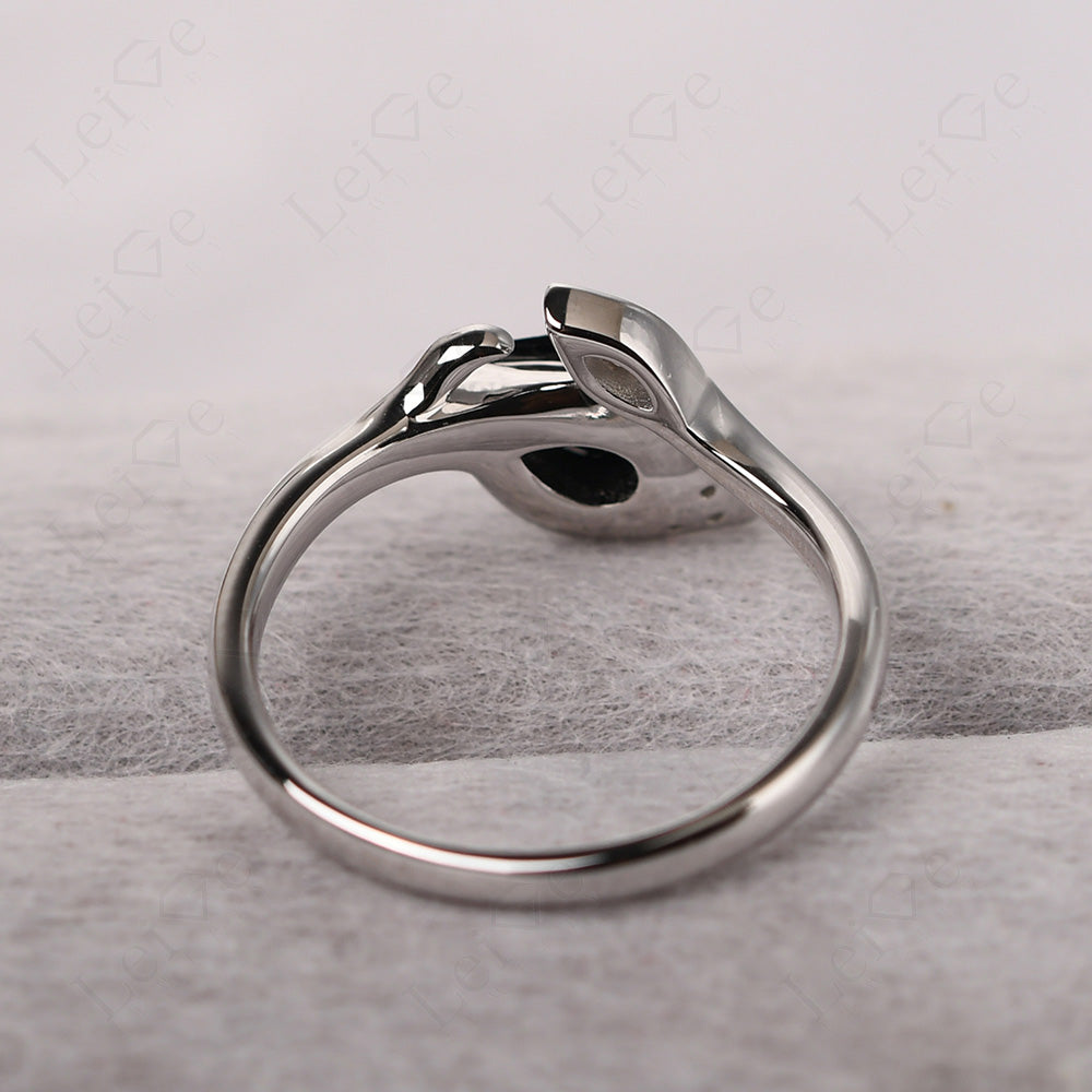 Pear Shaped Black Spinel Leaf Engagement Ring
