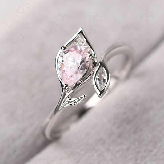 Pear Shaped Cubic Zirconia Leaf Engagement Ring