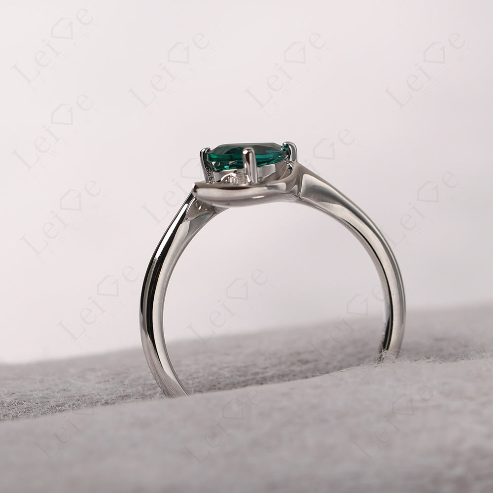 Pear Shaped Emerald Leaf Engagement Ring