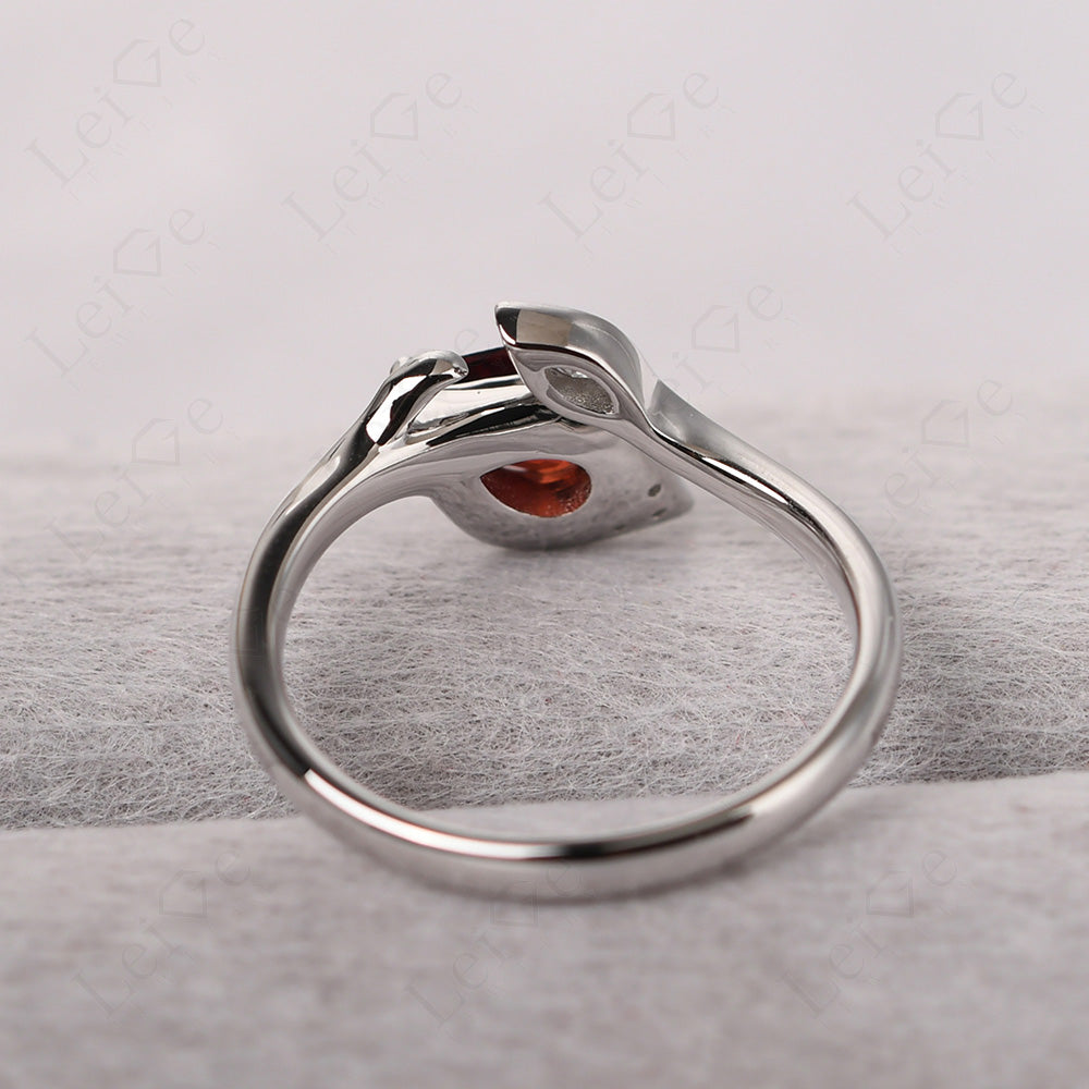 Pear Shaped Garnet Leaf Engagement Ring