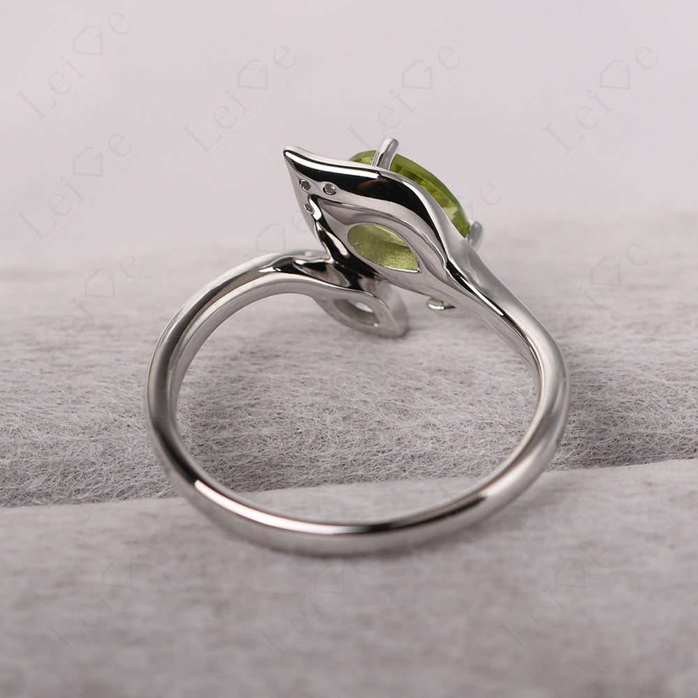 Pear Shaped Peridot Leaf Engagement Ring