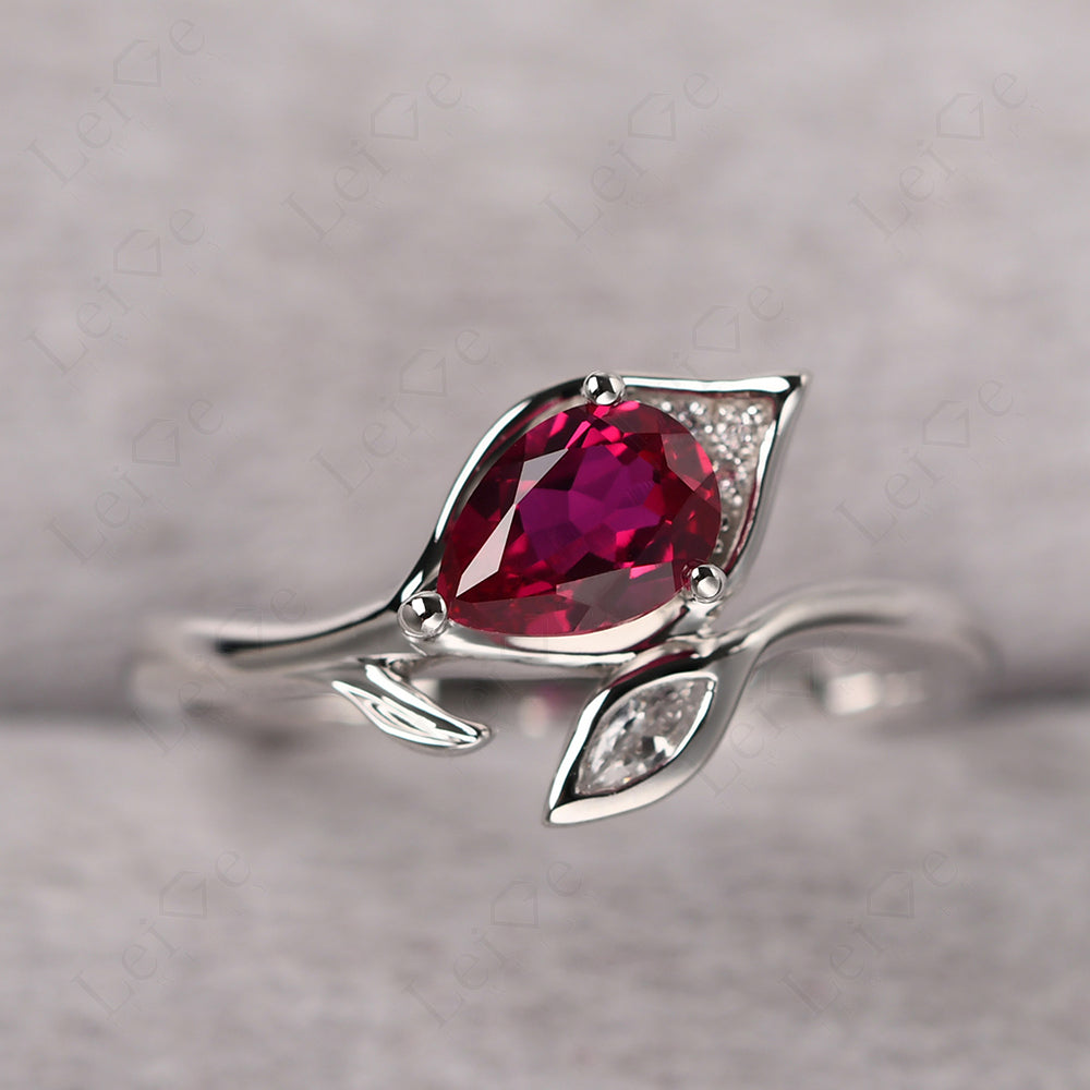 Pear Shaped Ruby Leaf Engagement Ring